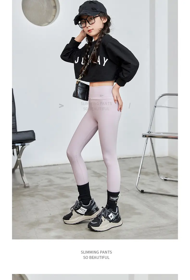 Girls Yoga Knee Length High Waist Leggings Black — feature 22