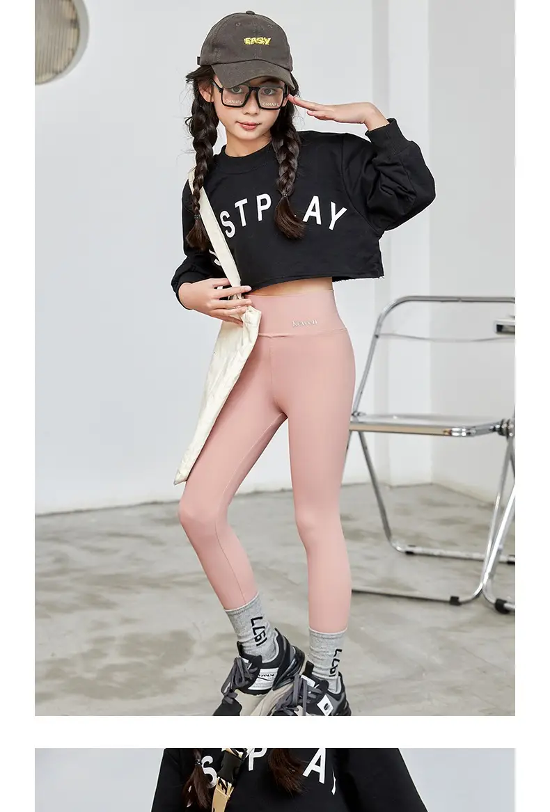 Girls Yoga Knee Length High Waist Leggings Black — feature 23