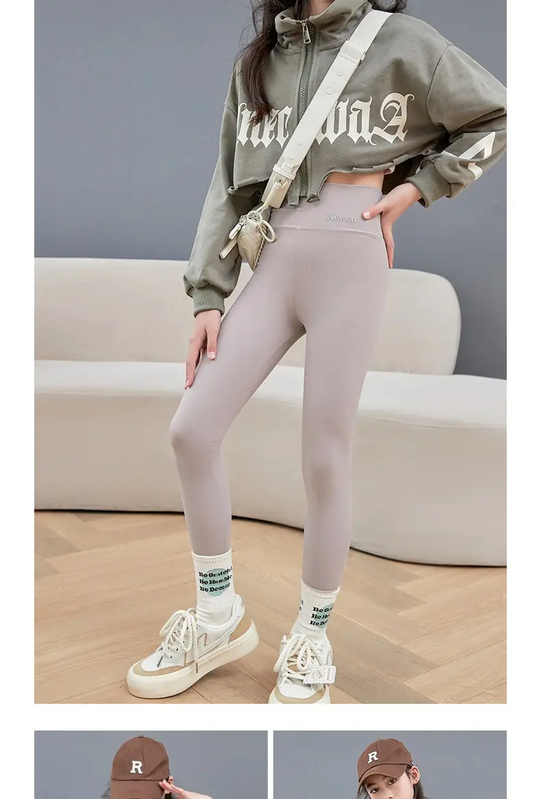 Girls Yoga Knee Length High Waist Leggings Black — feature 25