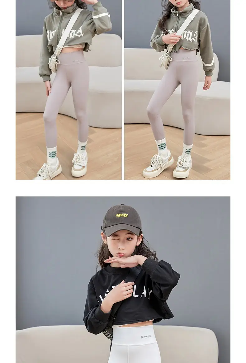 Girls Yoga Knee Length High Waist Leggings Black — feature 26