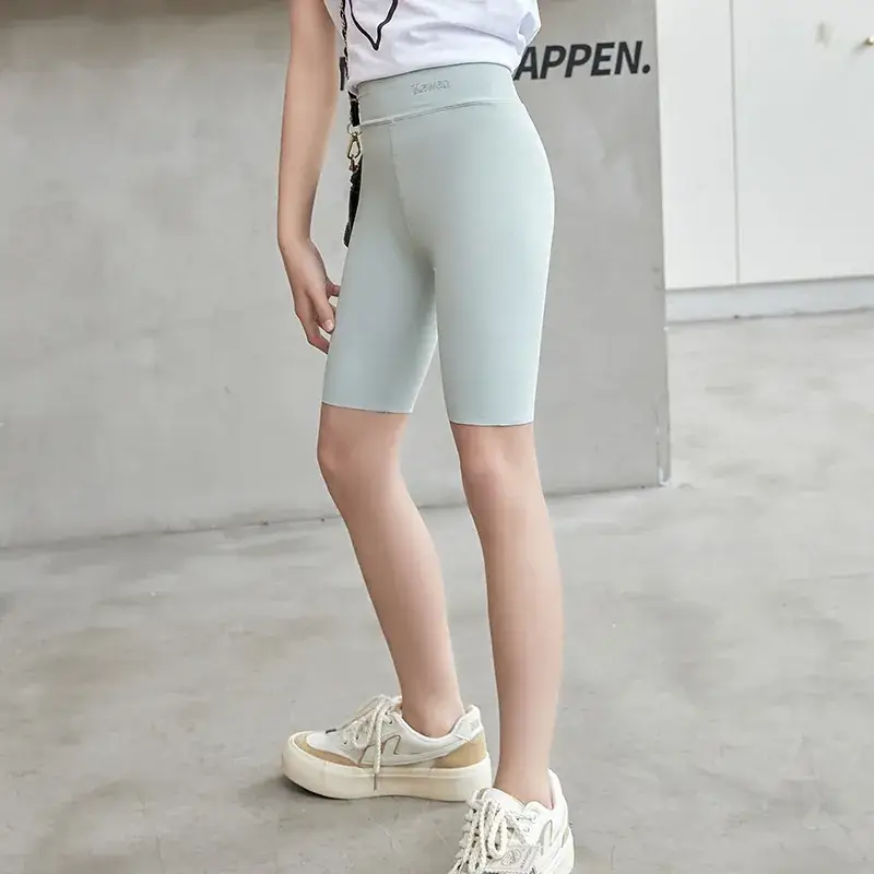 Girls Yoga Knee Length High Waist Leggings Black - Image 6