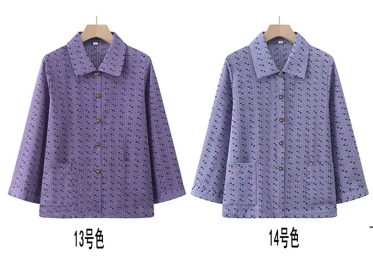 Old Lady Chiffon Shirt Blue Pink Print 70yo — feature 12