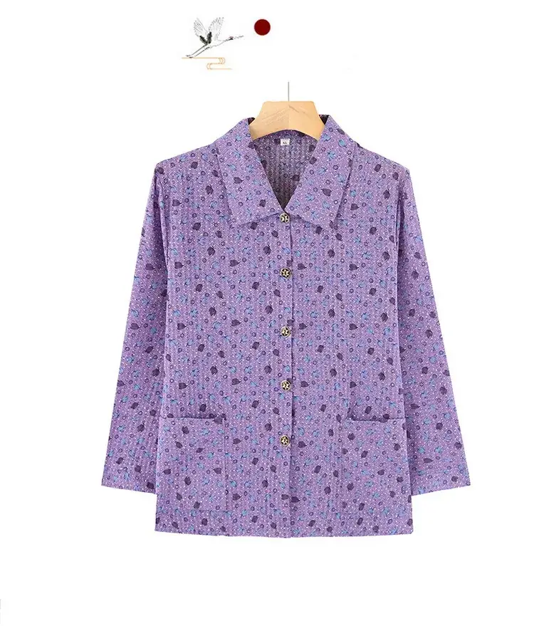 Old Lady Chiffon Shirt Blue Pink Print 70yo — feature 13