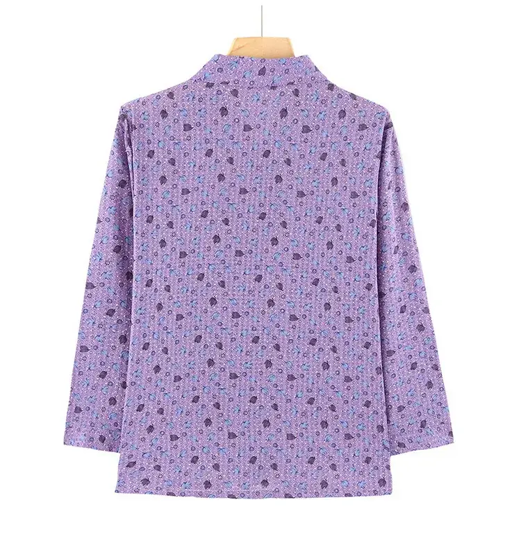 Old Lady Chiffon Shirt Blue Pink Print 70yo — feature 14