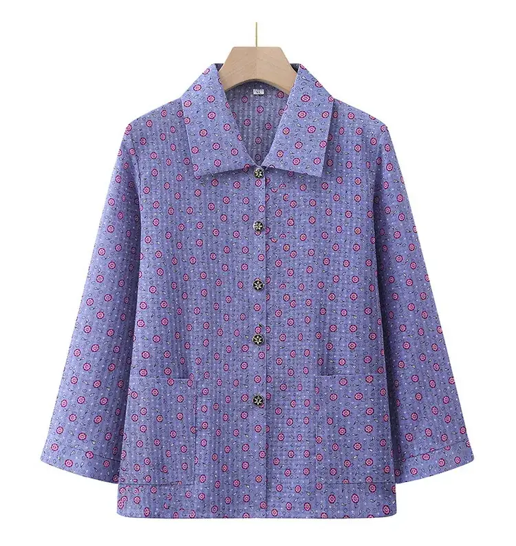 Old Lady Chiffon Shirt Blue Pink Print 70yo — feature 15