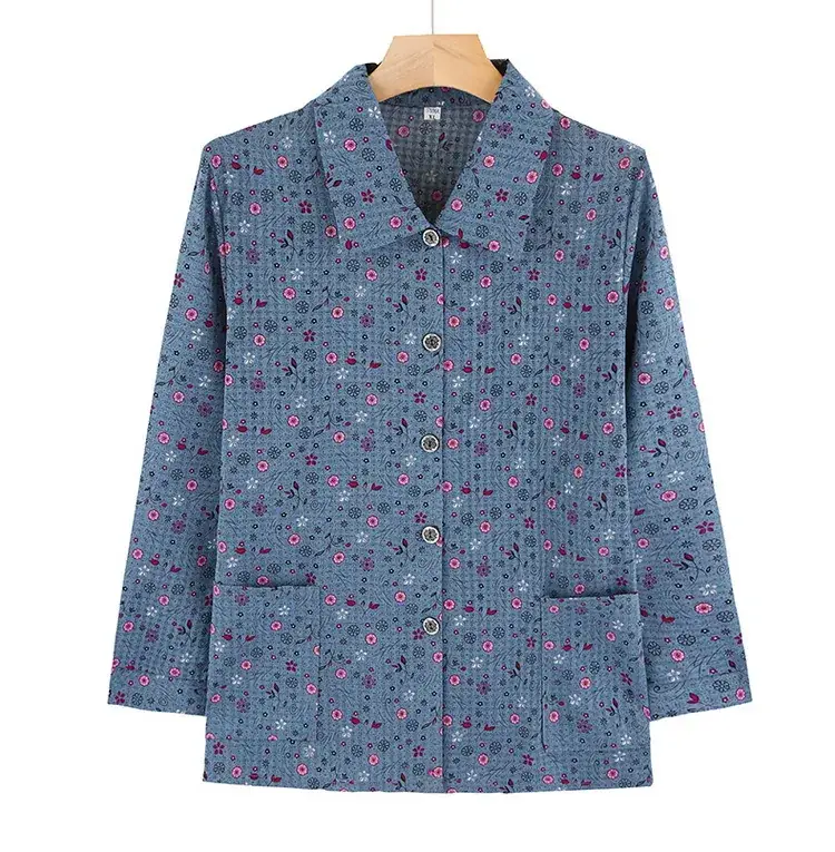 Old Lady Chiffon Shirt Blue Pink Print 70yo — feature 16