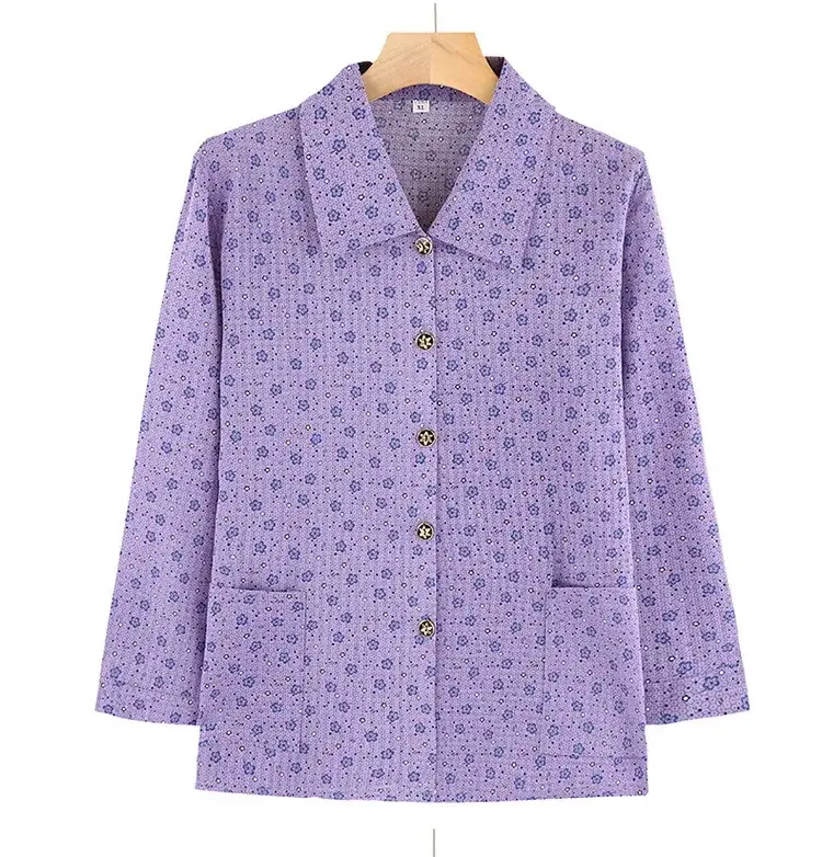 Old Lady Chiffon Shirt Blue Pink Print 70yo — feature 17