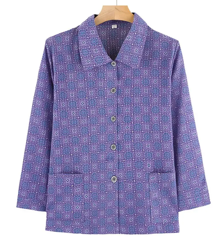 Old Lady Chiffon Shirt Blue Pink Print 70yo — feature 18
