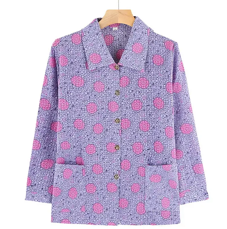 Old Lady Chiffon Shirt Blue Pink Print 70yo — feature 19