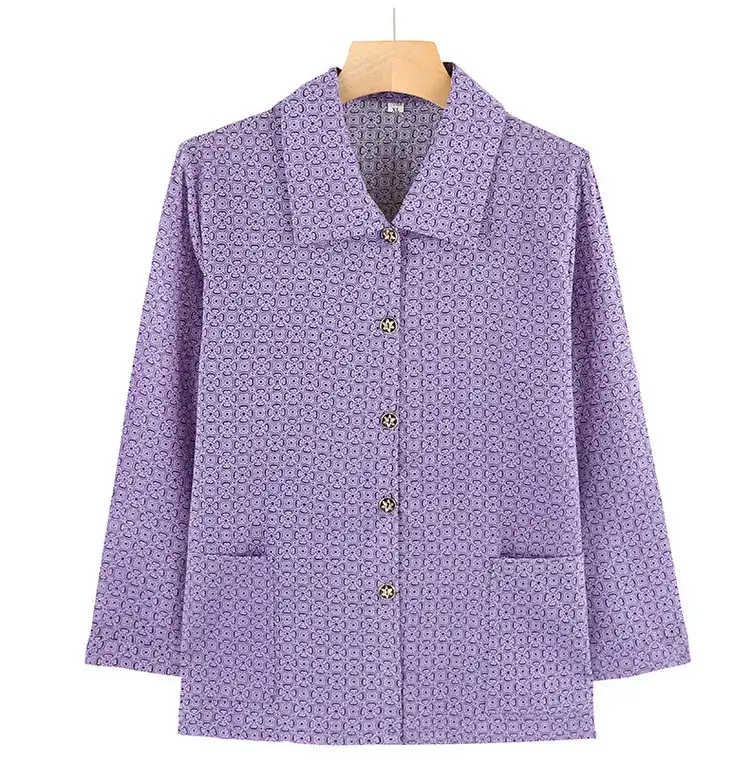 Old Lady Chiffon Shirt Blue Pink Print 70yo — feature 20