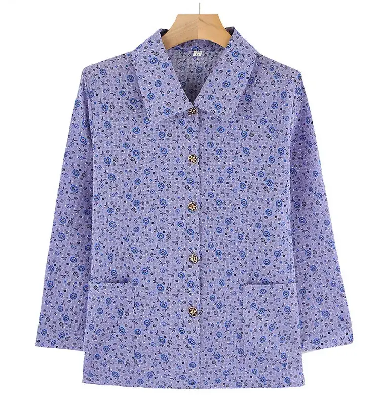 Old Lady Chiffon Shirt Blue Pink Print 70yo — feature 21