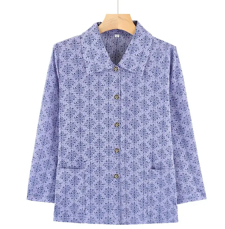 Old Lady Chiffon Shirt Blue Pink Print 70yo — feature 22