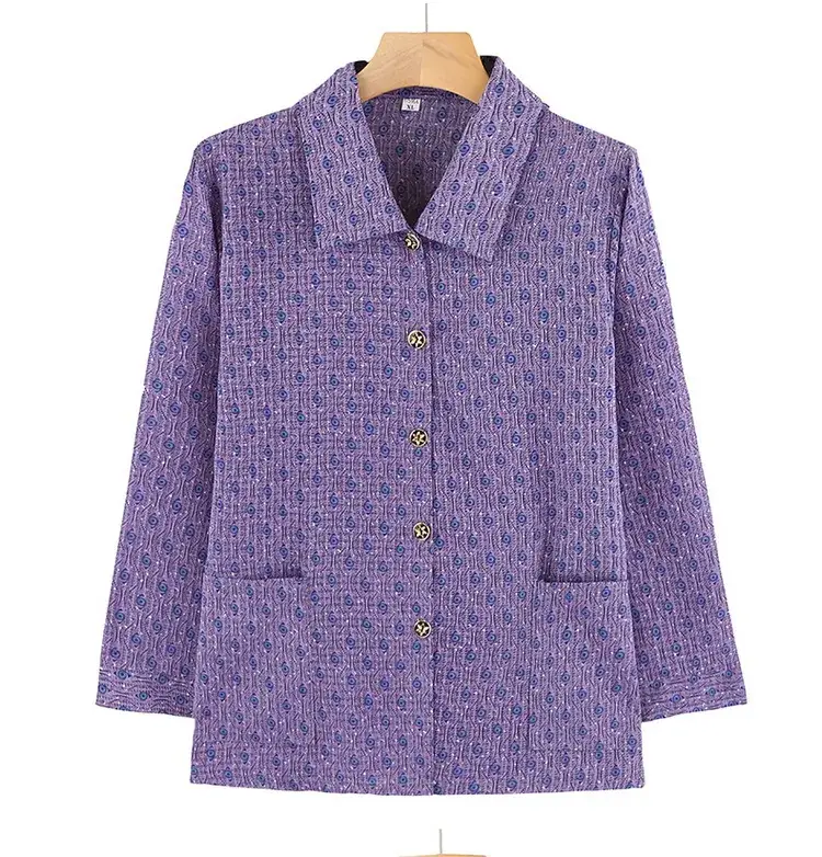 Old Lady Chiffon Shirt Blue Pink Print 70yo — feature 23