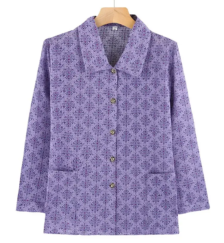 Old Lady Chiffon Shirt Blue Pink Print 70yo — feature 25