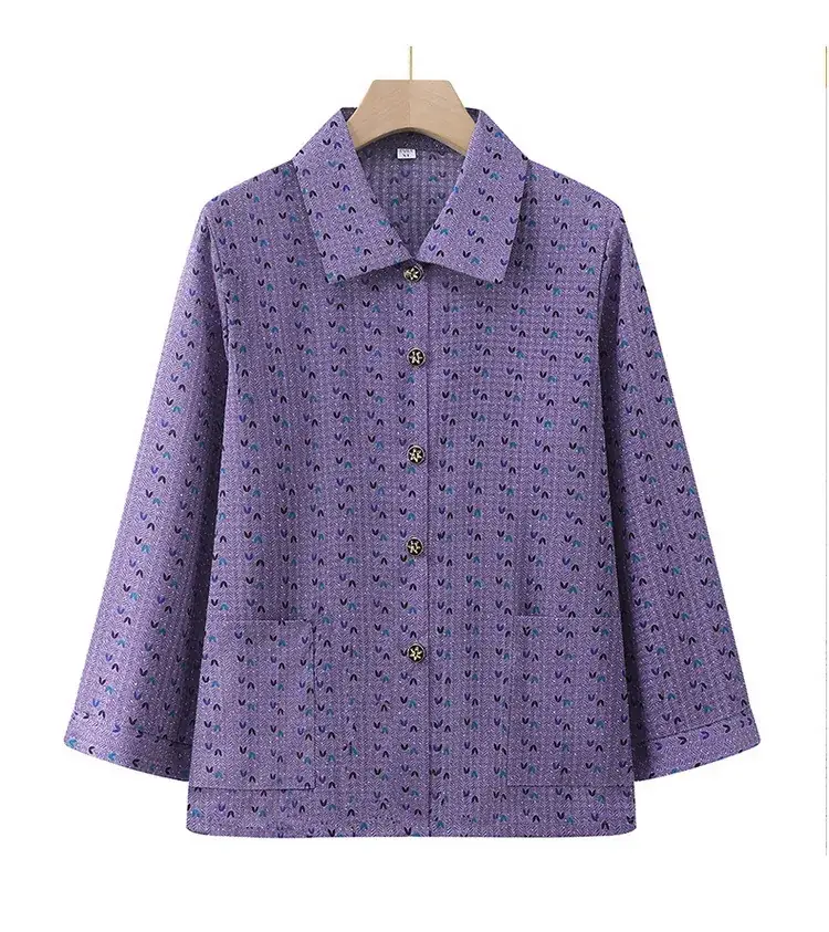 Old Lady Chiffon Shirt Blue Pink Print 70yo — feature 26