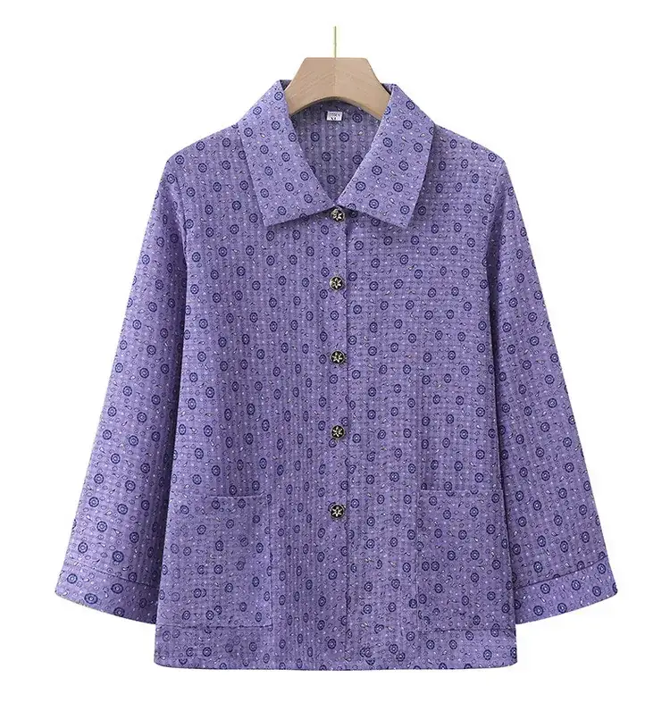 Old Lady Chiffon Shirt Blue Pink Print 70yo — feature 27