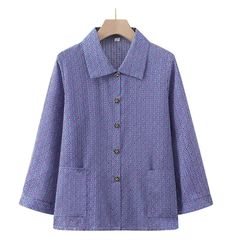 Old Lady Chiffon Shirt Blue Pink Print 70yo — feature 28
