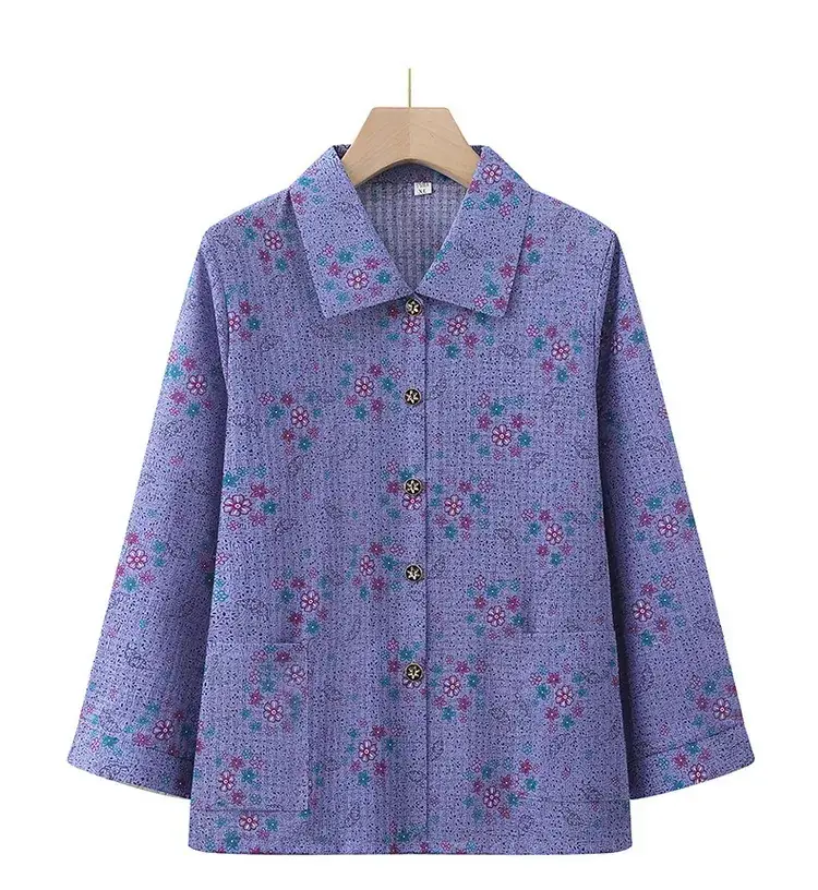 Old Lady Chiffon Shirt Blue Pink Print 70yo — feature 29