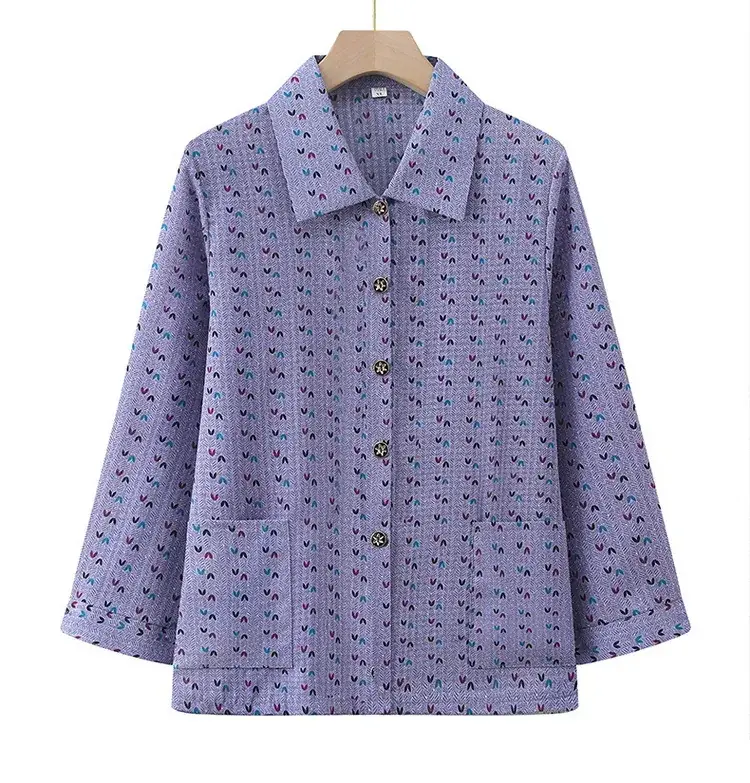 Old Lady Chiffon Shirt Blue Pink Print 70yo — feature 30