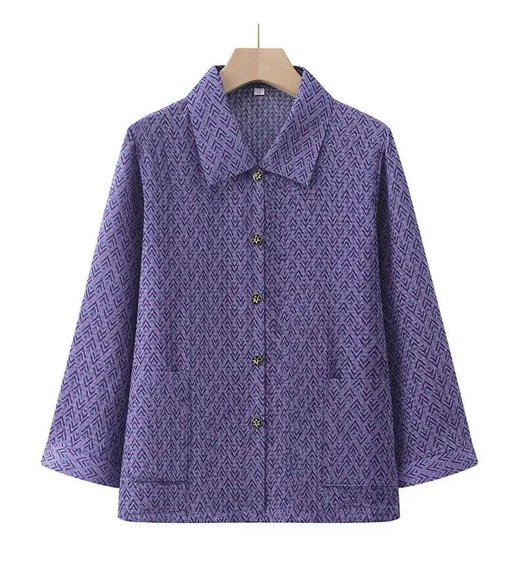 Old Lady Chiffon Shirt Blue Pink Print 70yo — feature 31