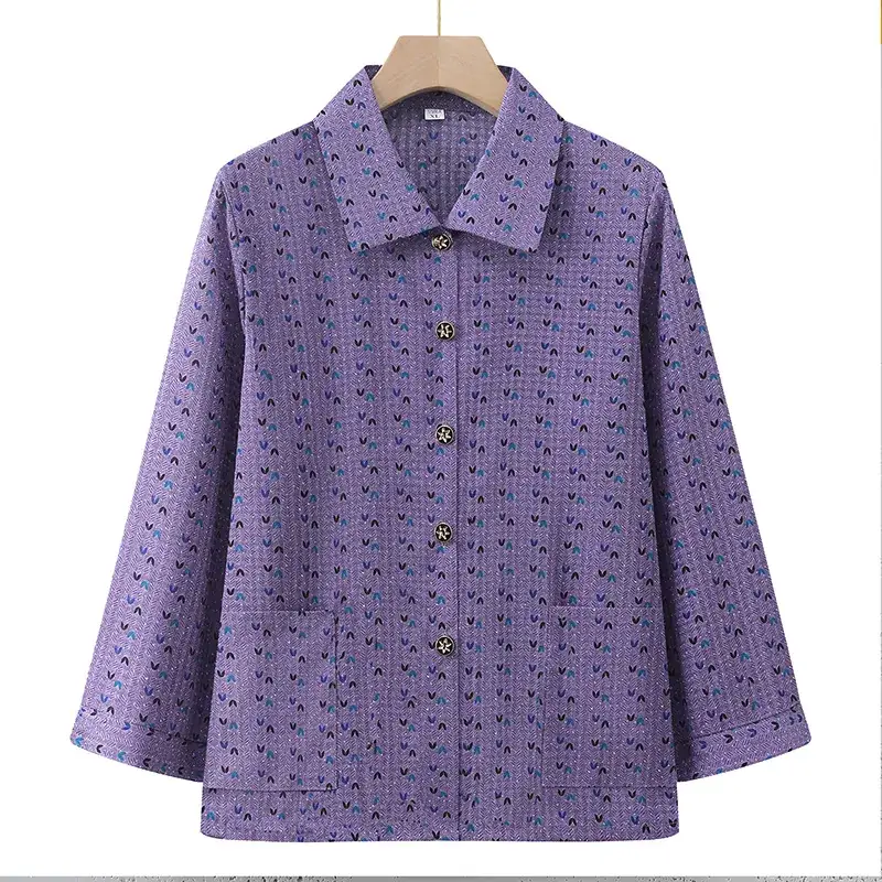 Old Lady Chiffon Shirt Blue Pink Print 70yo - Image 13