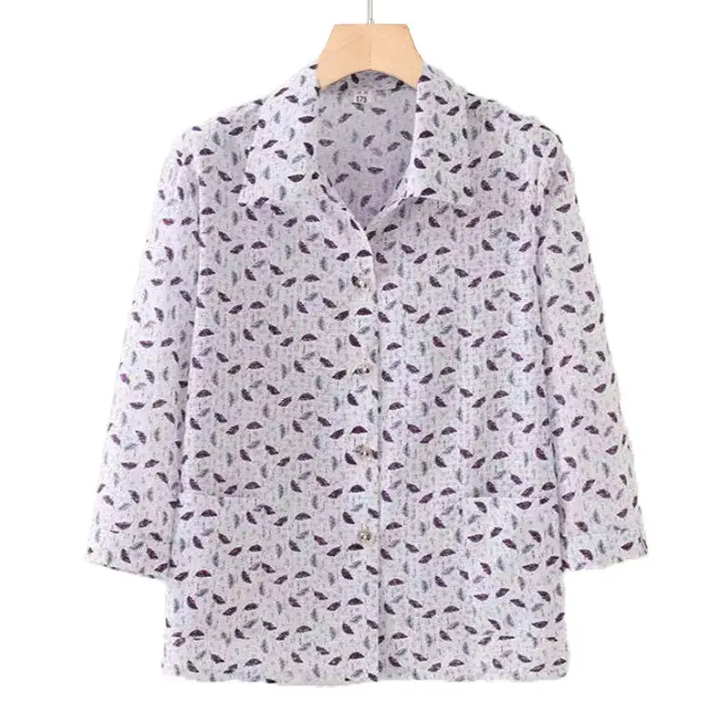 Old Lady Chiffon Shirt Blue Pink Print 70yo - Image 16