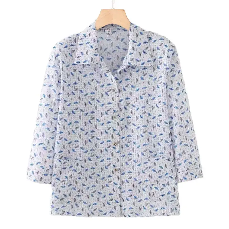 Old Lady Chiffon Shirt Blue Pink Print 70yo - Image 17