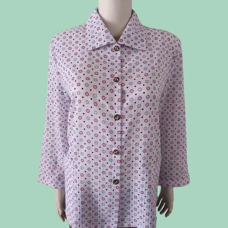 Old Lady Chiffon Shirt Blue Pink Print 70yo - Image 26