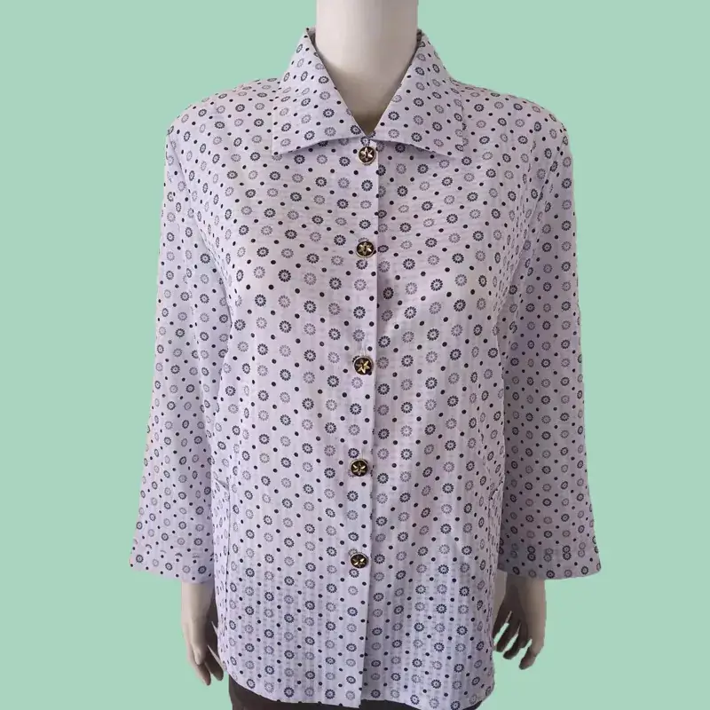 Old Lady Chiffon Shirt Blue Pink Print 70yo - Image 27