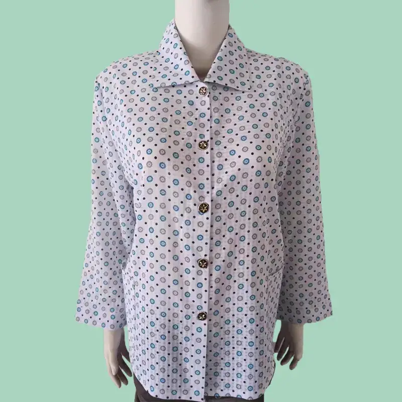 Old Lady Chiffon Shirt Blue Pink Print 70yo - Image 28