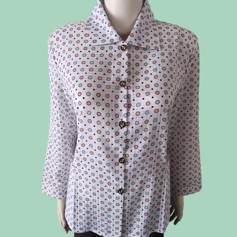 Old Lady Chiffon Shirt Blue Pink Print 70yo - Image 29