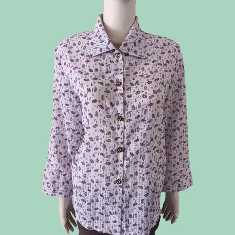 Old Lady Chiffon Shirt Blue Pink Print 70yo - Image 30