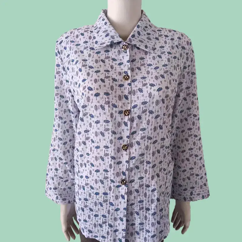 Old Lady Chiffon Shirt Blue Pink Print 70yo - Image 31