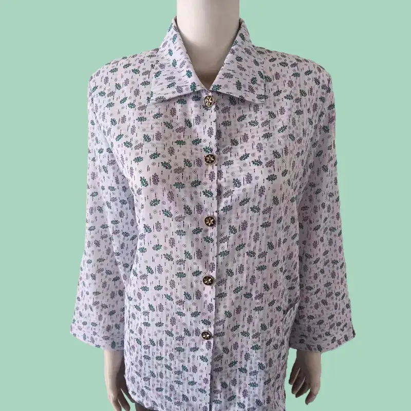 Old Lady Chiffon Shirt Blue Pink Print 70yo - Image 32