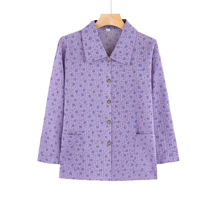 Old Lady Chiffon Shirt Blue Pink Print 70yo - Image 4