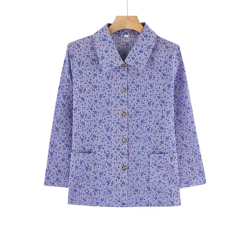 Old Lady Chiffon Shirt Blue Pink Print 70yo - Image 8