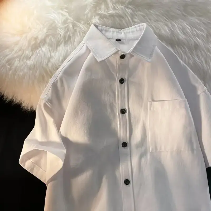 Black Half Sleeve Square Collar Shirt for Men - Image 5