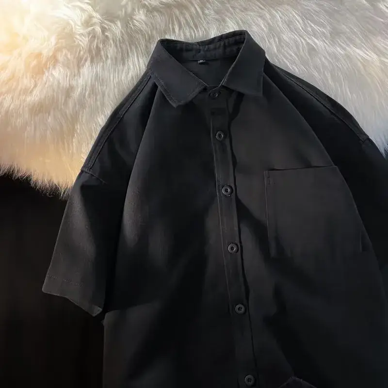 Black Half Sleeve Square Collar Shirt for Men - Image 6