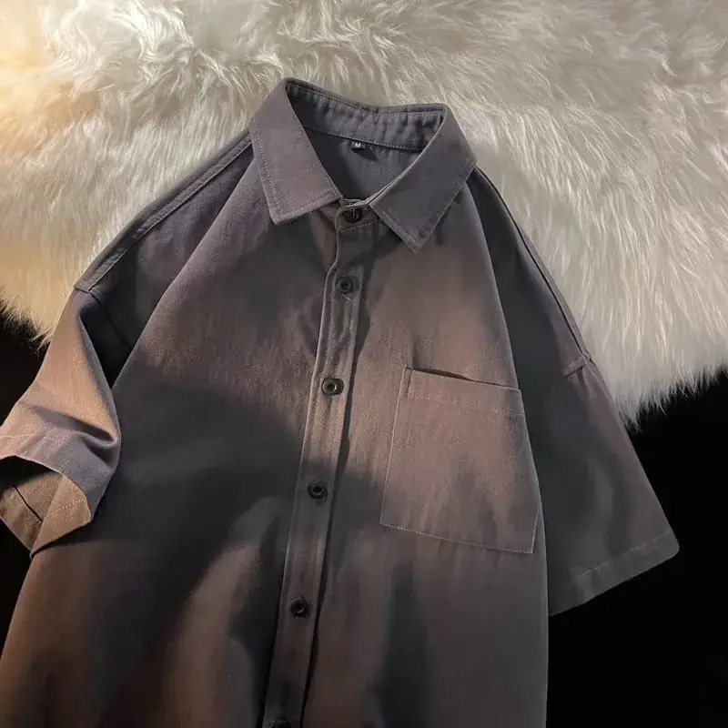 Black Half Sleeve Square Collar Shirt for Men - Image 7