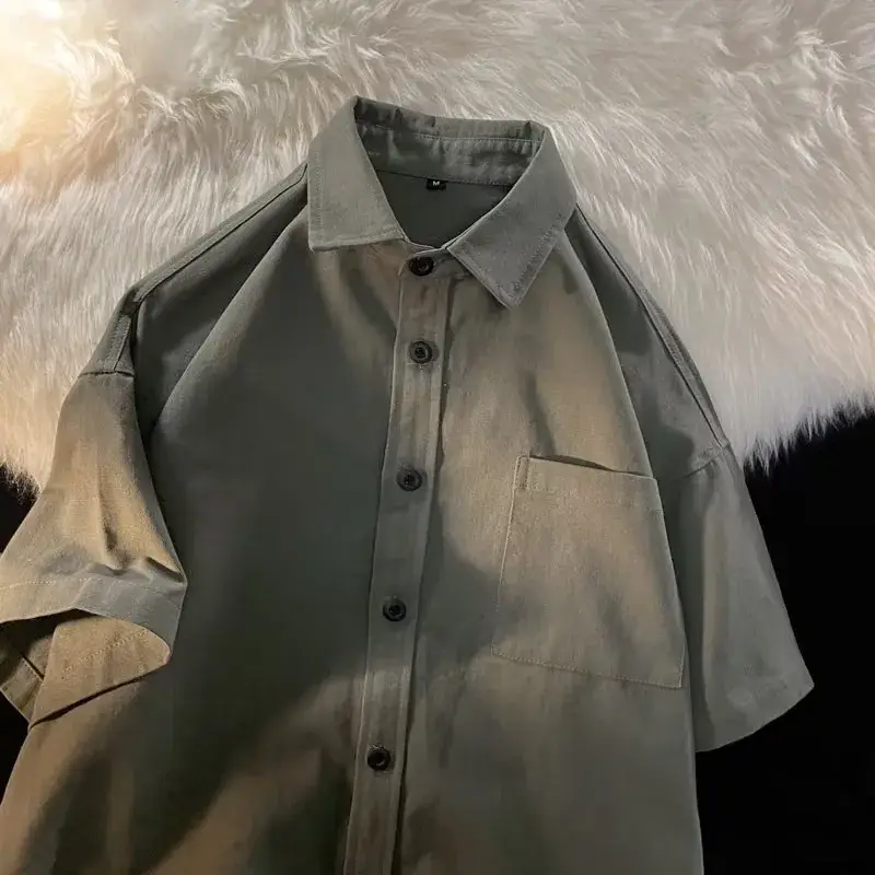 Black Half Sleeve Square Collar Shirt for Men - Image 8