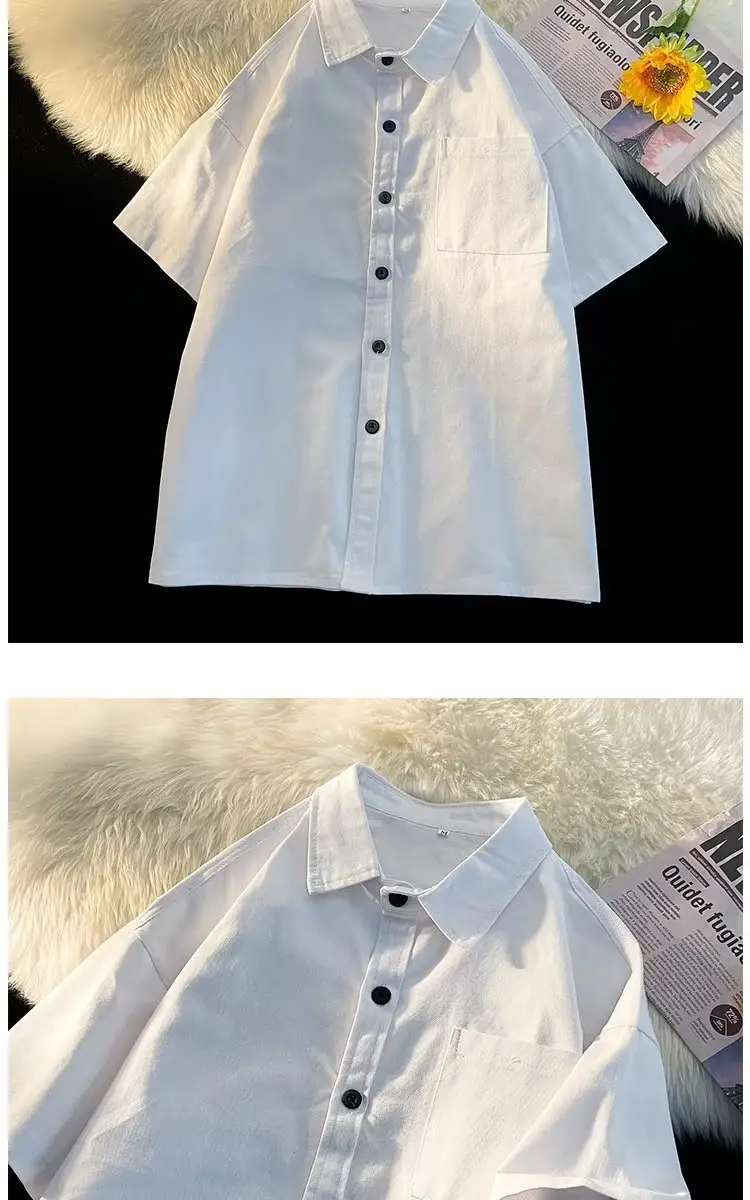 Black Half Sleeve Square Collar Shirt for Men — feature 11