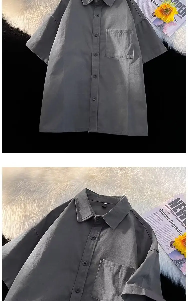 Black Half Sleeve Square Collar Shirt for Men — feature 13