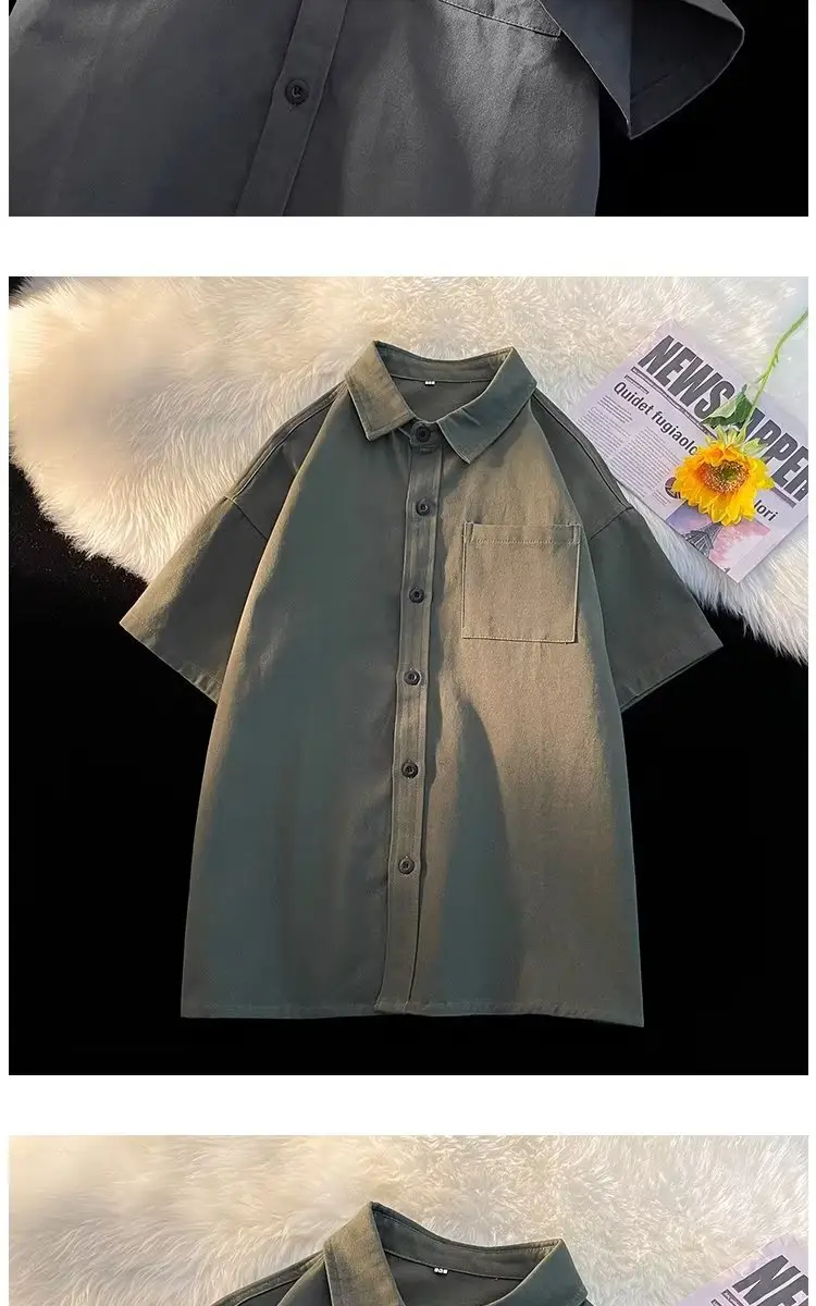 Black Half Sleeve Square Collar Shirt for Men — feature 14