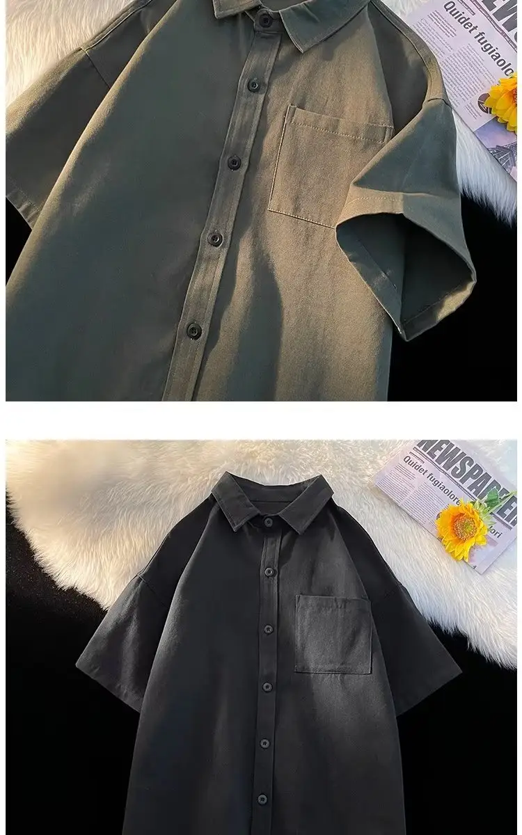 Black Half Sleeve Square Collar Shirt for Men — feature 15