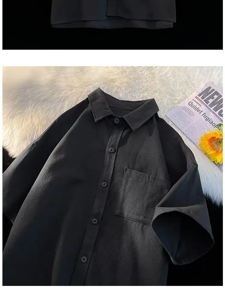 Black Half Sleeve Square Collar Shirt for Men — feature 16
