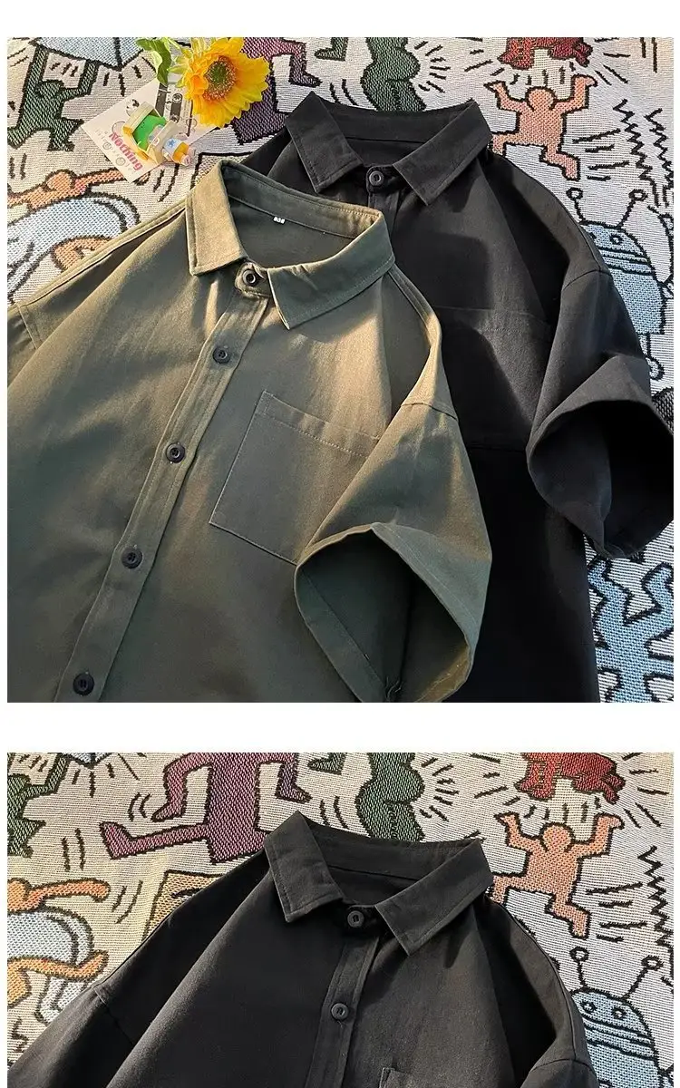 Black Half Sleeve Square Collar Shirt for Men — feature 3