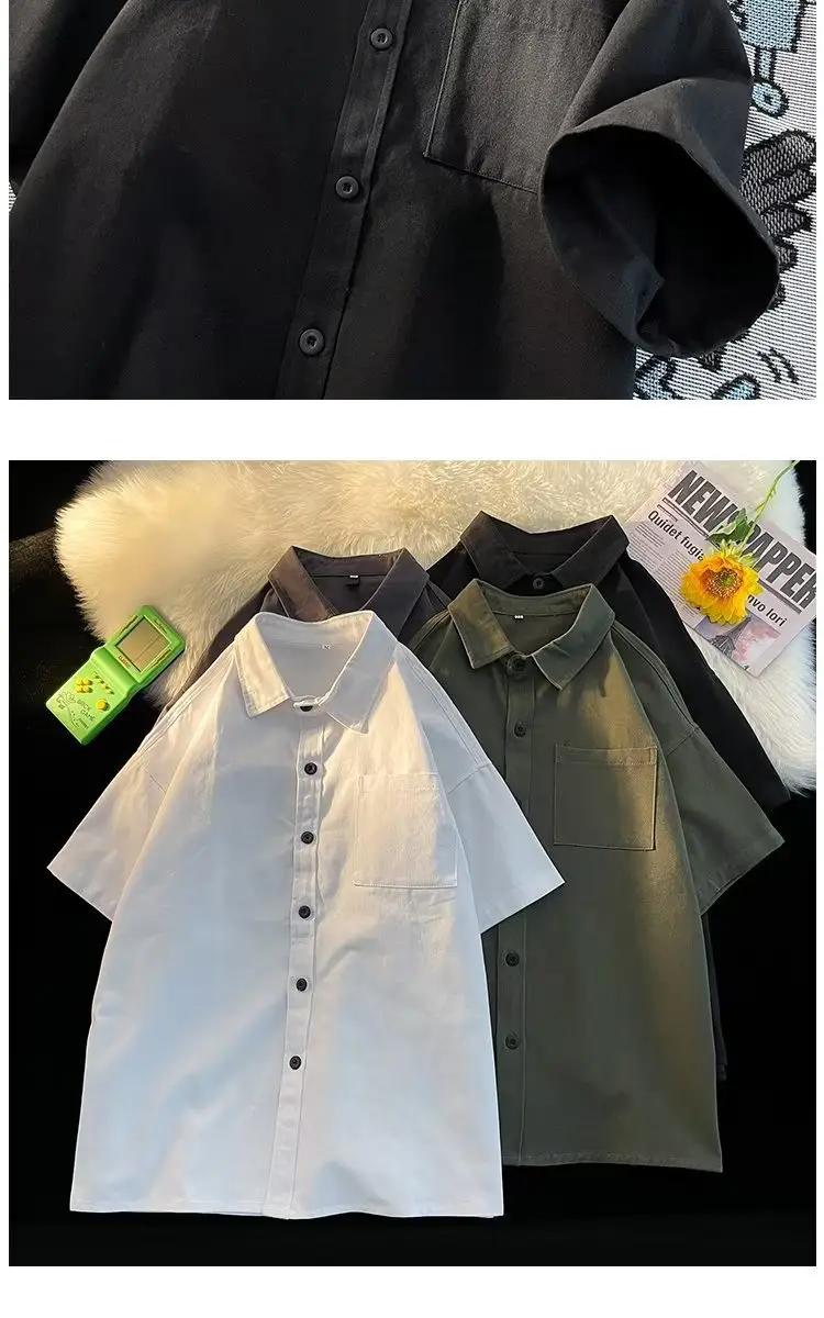Black Half Sleeve Square Collar Shirt for Men — feature 4