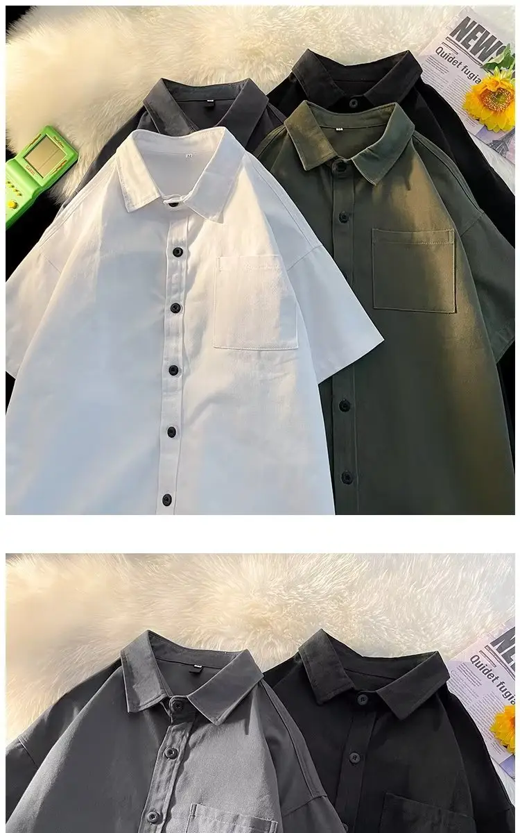 Black Half Sleeve Square Collar Shirt for Men — feature 5