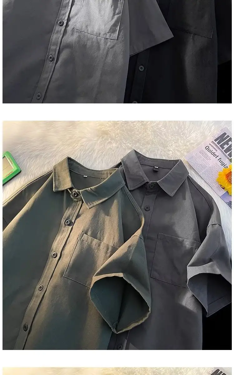 Black Half Sleeve Square Collar Shirt for Men — feature 6