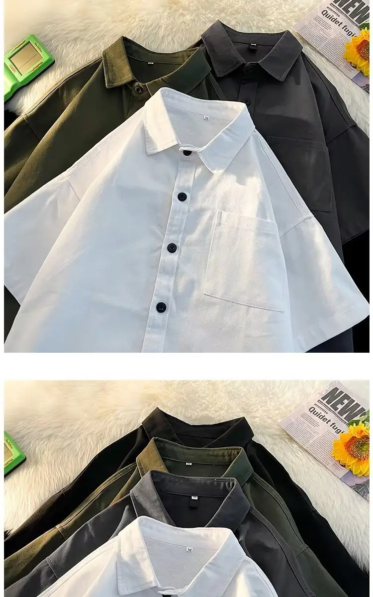Black Half Sleeve Square Collar Shirt for Men — feature 7